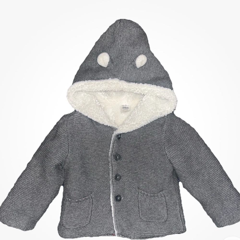 Carter's Sweater Hooded Cardigan With Faux-Sherpa Lining Gray Size 24 Months